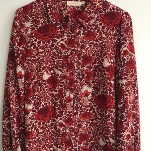 Tory Burch "Blaise" Silk Button Down Frayed Sleeve